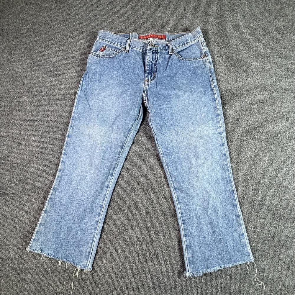 VINTAGE Guess Cropped Jeans Women's 28x21 Blue Cotton Denim Straight Leg Raw Hem